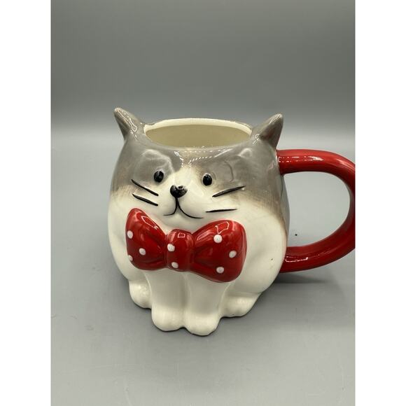 Wondershop Target Cat Mug Gray White Red Bow Tie Oversized Coffee Cup 5” - Picture 1 of 7